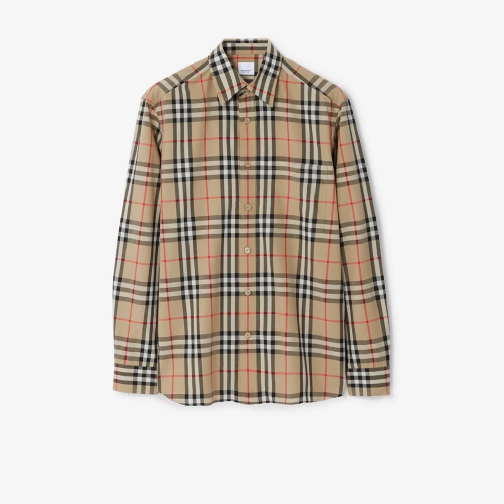 Burberry Tan and Black Plaid Men's Shirt